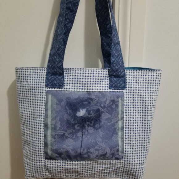 Shoulder Tote Bag, Handbag, Market, Shoe, Book Bag, Purse, Handmade, Blue - Picture 1 of 3